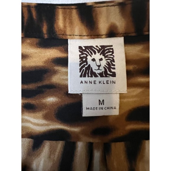 Anne Klein Blouse Womens Medium Leopard Print Roll Tab Sleeves Career Relaxed - Picture 8 of 13